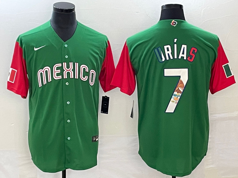 Men's Mexico Baseball #7 Julio Ur??as 2023 Green World Baseball Classic Stitched Jersey